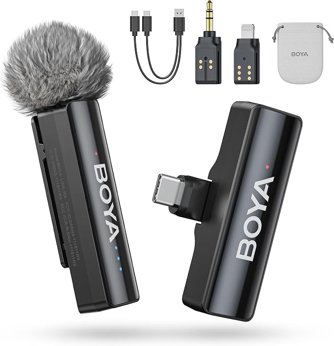 BOYA BOYALINK 2 A1 (1TX+3RX Adapter) Wireless Lavalier Microphone for iPhone Camera Android, Clip on Mic, 48 KHz 24 Bit, 1000ft, Noise Cancelling, Mini Lapel Mic USB-C/Lightning/3.5mm TRS by BOYA
