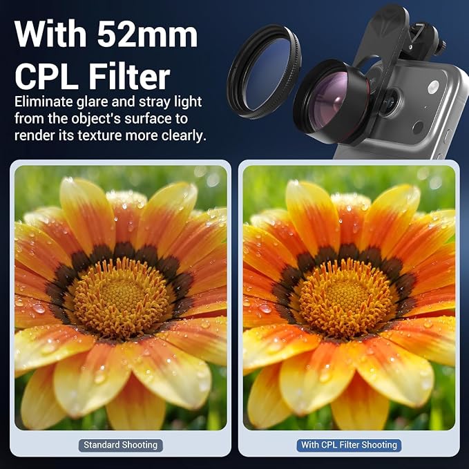 35X Macro Lens Kit for Smartphone with CPL Filter, HD Magnifier Photography Lens with Universal Lens Clip, Phone Camera Lens Attachment for iPhone 17/16/15/12/11 Samsung & Android Phone - Image 4