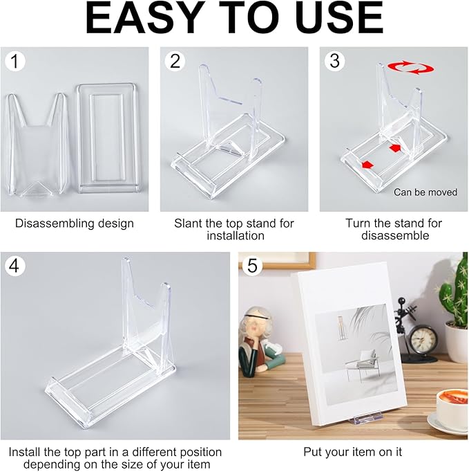 36 Pack Acrylic Book Stand for Display Adjustable, 4.2in H | Clear Display Holder Easel Collector Stand for Home Office, Back to School Comic Album CD Magazine Postcard Artworks - Image 5