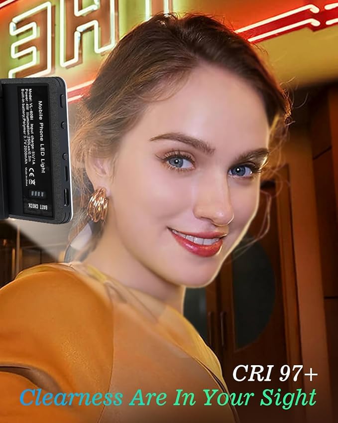 60 LED Portable Selfie Light Video Conference Lighting with Clip & Camera Tripod Adapter Rechargeable 2000mAh CRI 97+, 3 Light Modes for Phone iPhone Webcam Laptop Photo Makeup (Black) - Image 9