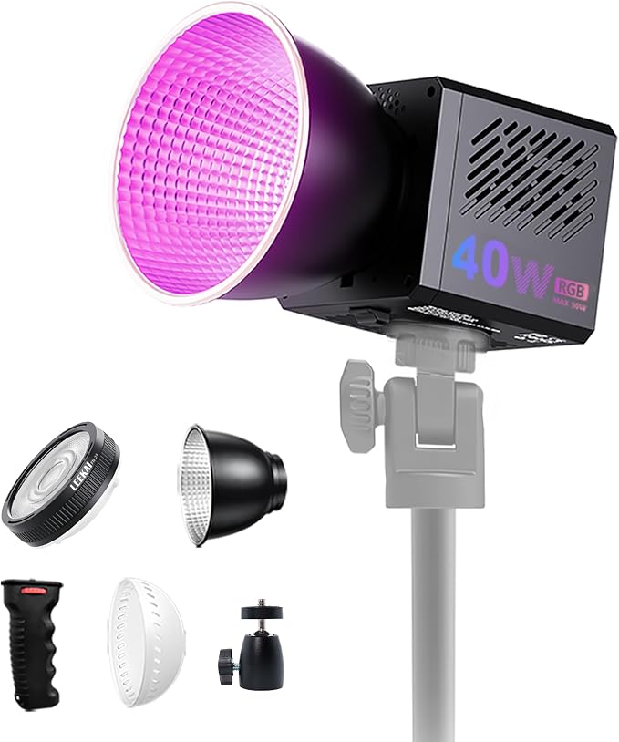 40W RGB Video Light, Rechargeable COB Continuous Output Lighting | LEEKAI C40 Handheld Spotlight 1-125% Brightness CRI≥95 2500K-6500K 12800mAh for Video Vlog Live Streaming Photography by Leekai