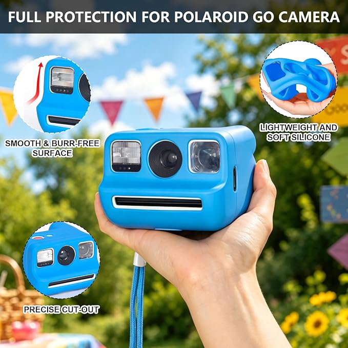 Silicone Case for Polaroid Go/Go Gen 2 Instant Print Camera, Blue | Protective Cover for Polaroid Go, Soft Silicone Case, Travel Cover Storage Bag, Wrist Strap, All-Round Protection, No Camera - Image 3