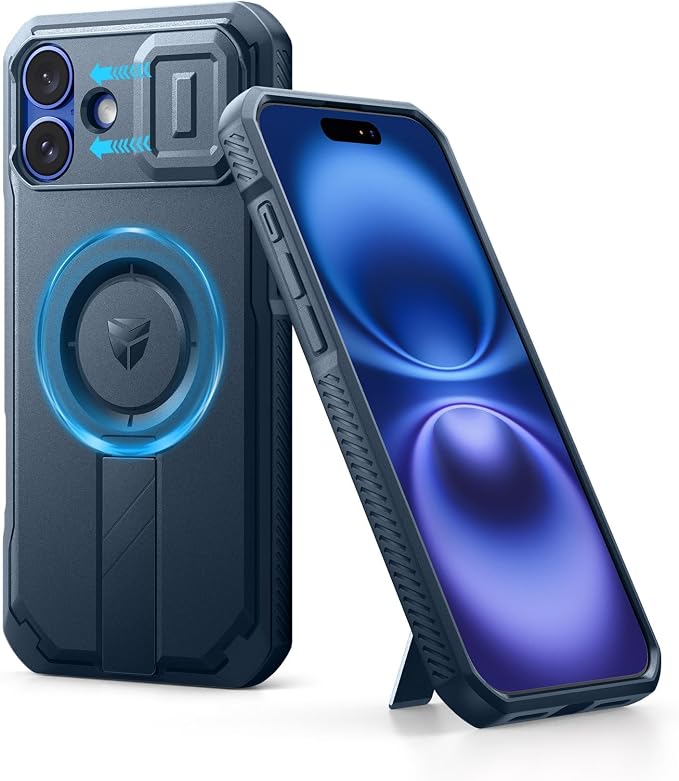 Dexnor for iPhone 16 Plus Case with Slide Camera Cover & Adjustable Kickstand, Magnetic Rugged Shockproof Bumper Cases Heavy-Duty Mangetic Protective Cover,Navy Blue by Dexnor