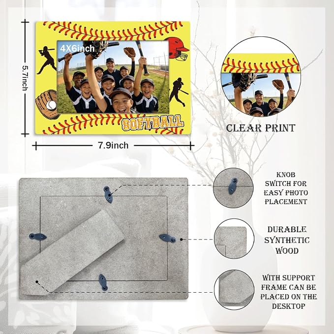 Softball Picture Frame, Sports Themed Photo Frame for 4x6 Inches Photos, Tabletop Display Frames for Team Players and Coaches, Gift to Softball Lover, Home Office Decor - Image 2