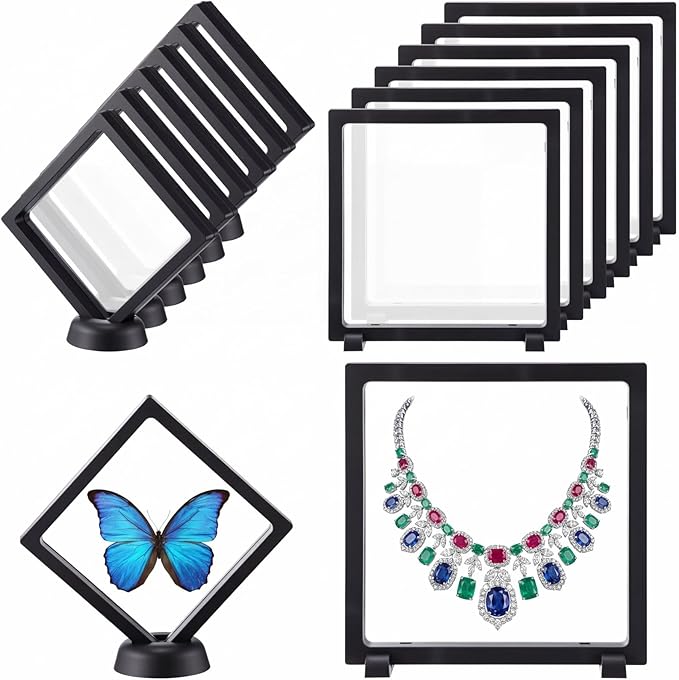 Harloon 12 Pcs 3D Floating Display Case, Black, 2 Size, Square | 3D Floating Frame for Challenge Coins, Medallions, Fossils, Gemstones, Jewelry, Collectibles Shadow Box Display Holder by Muasung