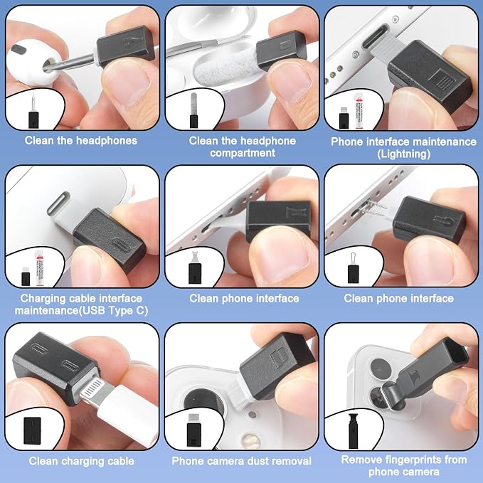 walrfid Cleaner Kit for AirPod, 12-in-1 Earbud Cleaning Kit | with 30ml Screen Cleaner and Camera Lens Cleaning Pen, Multi-Tool for Charging Case Tablet iPad Phone Charging Port - Image 3