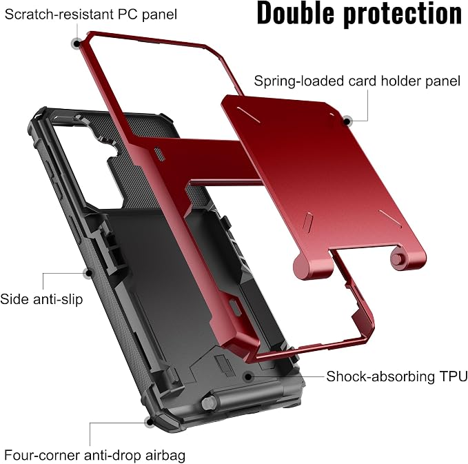 Foluu Wallet Case for Samsung Galaxy S26 with Card Holder, 5 Credit Hidden Card Slot Flip Cover Dual Layer Protective Hard PC Back & Soft TPU Bumper - Stylish Case for Galaxy S26 2026 (Red) - Image 3