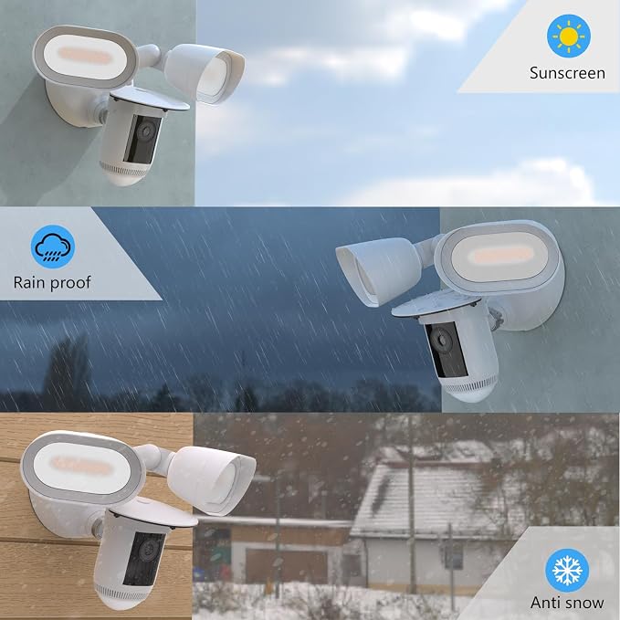 Sun Rain Shade Camera Cover Compatible with R-ing Floodlight Cam Wired Pro, for R-ing Floodlight Outdoor Weather-Resistant Rain Shield Accesorios (White) - Image 4