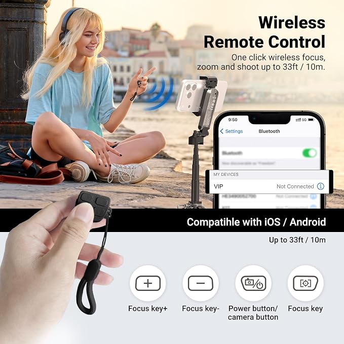 NEEWER Mini Tripod for Phone, Lightweight Foldable Small Selfie Stick Cell Phone Clamp Desk Stand with Remote & Cold Shoe Mounts Compatible with iPhone Android Samsung for Video Recording, PA986 Black - Image 7