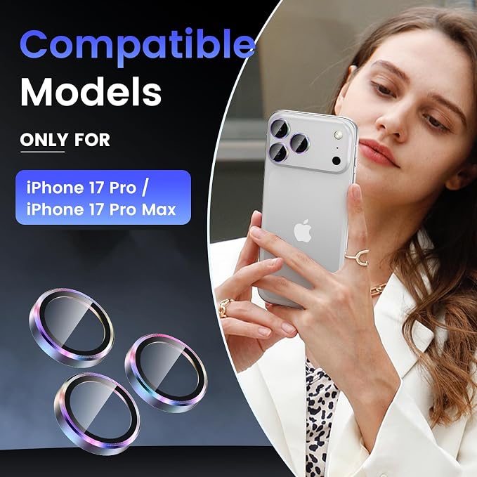 Tensea Camera Lens Protector Compatible for iPhone 17 Pro Max/17 Pro | Metal Aluminum Alloy Tempered Glass Cover Camera Screen Protector Accessories, Case Friendly - Image 2