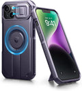 Dexnor for iPhone 13/14 Case with Slide Camera Cover & Adjustable Kickstand, Compatible with MagSafe, Rugged Shockproof Bumper Cases Heavy-Duty Magnetic Protective Cover,6.1 inch,Phantom Purple by Dexnor