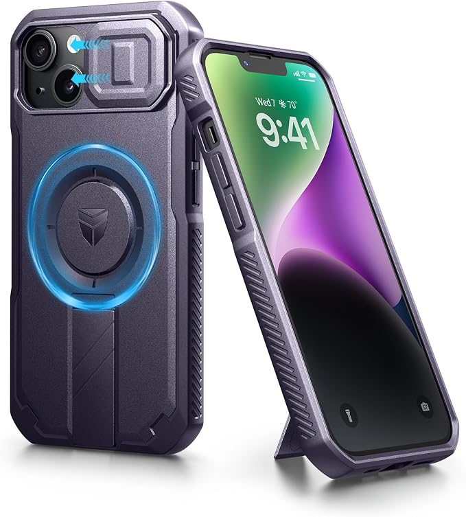 Dexnor for iPhone 13/14 Case with Slide Camera Cover & Adjustable Kickstand, Compatible with MagSafe, Rugged Shockproof Bumper Cases Heavy-Duty Magnetic Protective Cover,6.1 inch,Phantom Purple by Dexnor