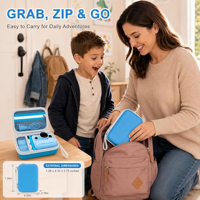 Kids Instant Print Camera Case for DYLANTO for ESOXOFFORE Cameras | Portable Digital Camera Case Organizer for ETIKEZ for YTETCN for DUDUDRAGON with Pocket for Accessories (Box Only)-Navy Blue - Image 6