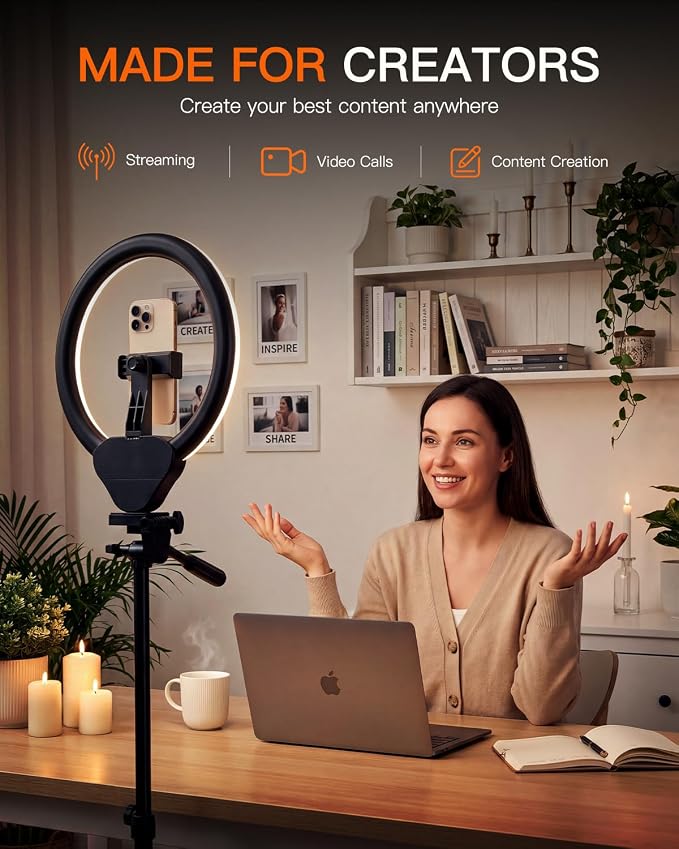 Sensyne Ring Light with Stand, 50" Phone Tripod for iPhone & Android, LED Ring Light with Remote, 3 Color Modes & 10 Brightness Levels for TikTok, Zoom & Video Recording - Image 2