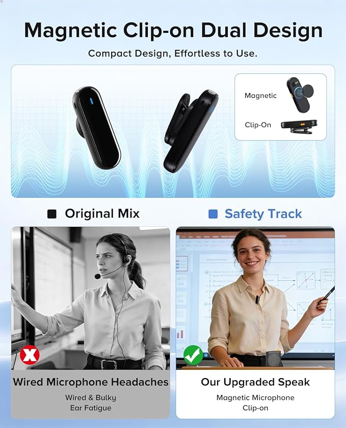 Voice Amplifier for Teachers with 2 Magnetic Lavalier Mics, Black | Bluetooth Portable Rechargeable Speaker for Classroom, Meetings, Tour Guide Speeches, Public Speaking, Coaches, PA System - Image 4