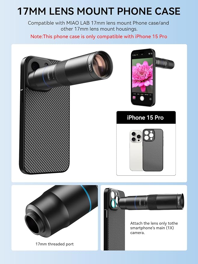 MIAO LAB 10X Telephoto + 200mm Macro Lens for iPhone 15 Pro, 2-in-1 Telephoto & Macro with 17mm Thread Interface & Dedicated Case – Perfect for Concerts, Travel, and Outdoor Exploration - Image 7