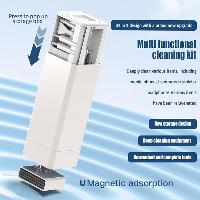 Keyboard Cleaning Kit Laptop Cleaner,Computer Screen Cleaning Brush Tool | 32-in-1 Multi Function PC Electronic Cleaner Kit for iPad iPhone Pro,Earbuds,Camera Monitor-White - Image 2