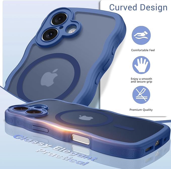 BENTOBEN Magnetic for iPhone 17 Case, Cute Wavy Full Camera Protection [Compatible with MagSafe] Translucent Matte Anti-Slip Bumper Women Girls Boys Protective Cover for 17 6.3", Sierra Blue - Image 7