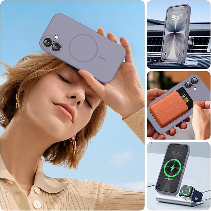 Miracase Silicone & Magnetic for iPhone 17 Case, Lavender Gray | Compatible with MagSafe, Silicone Camera Control Cover, Soft Microfiber Lining, Shockproof Drop Protection Phone Case for 17 - Image 6