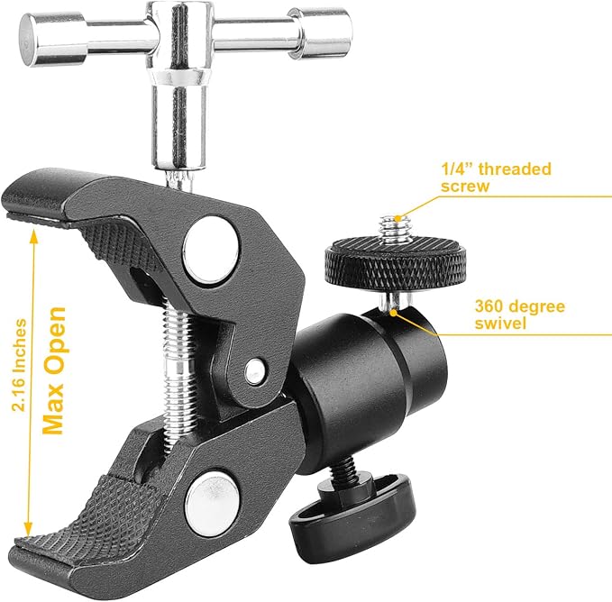 Ball Head Shoe Mount Camera Ball Mount Clamp w/ 1/4"-20 Tripod head Hot Shoe Adapter and Cool Super Clamp - Image 2