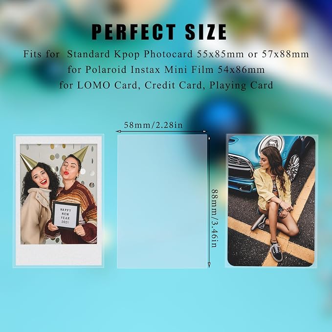 Kpop Card Sleeves, 58x88mm Photo Protector for Polaroid Instax Mini | 200PCS Bulk Clear PP, PVC-Free & Acid-Free Card Shield, 200 Micron/0.2mm Thick 2.28x3.46in Snug Fit Photo Album Binder Pocket - Image 2