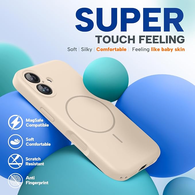 Miracase Silicone & Magnetic for iPhone 16 Case, Sand | Compatible with MagSafe, Anti-Scratch Microfiber Lining, Liquid Silicone Case Shockproof Drop Protection Phone Case for 16 - Image 6
