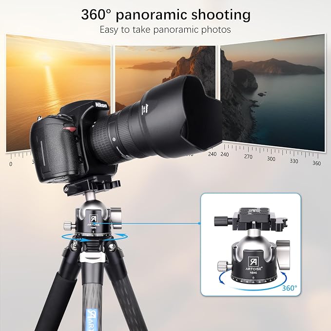 46mm Low ProfileTripod Ball Head with Lever Release ARTCISE Heavy Duty Ball Head Camera Ball Head with Arca Swiss Quick Release Plate for Camera Tripod Monopod DSLR Camcorder Telescope Max Load 55lbs - Image 6