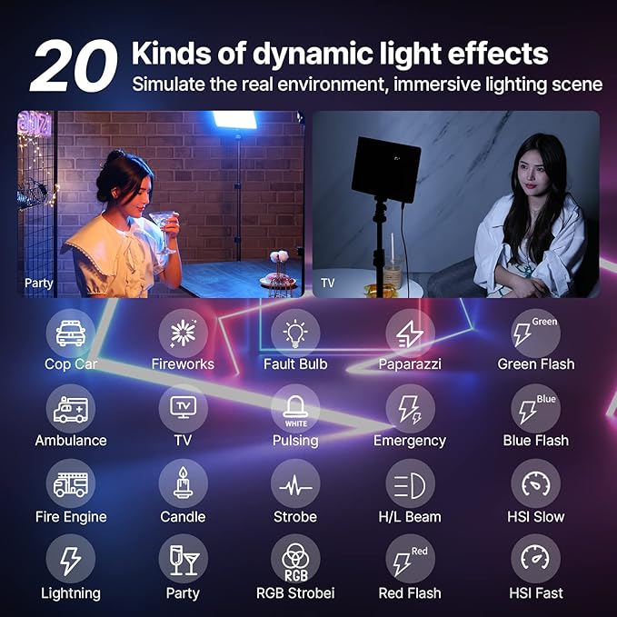 Ulanzi LT003 RGB LED Video Panel Light, 15W Big Panel 2500-9000K 8000mAh | Cri>95 360 Full Color, With Cct, Light Effects Bi- Color Modes, 120-Minute Battery Life For Content Creator Live Broadcast - Image 3