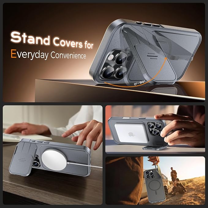 TOCOL for iPhone 16 Pro Max Case with Slide Camera Cover, Kickstand and Camera Control Button, Fit for MagSafe, Rugged Solid Phone Case, Non-Slip, Drop Protection, Gray - Image 4