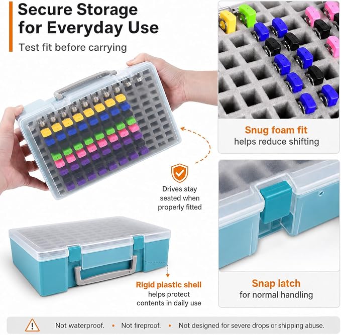 FULLCASE Flash Drive Case USB Memory Stick SD Card Storage Organizer- Holds 104pcs Thumb Drive Electronic Accessories Holder for Sandisk/for Samsung/for Inland/for PNY/for Netac (Aqua Blue) - Image 3