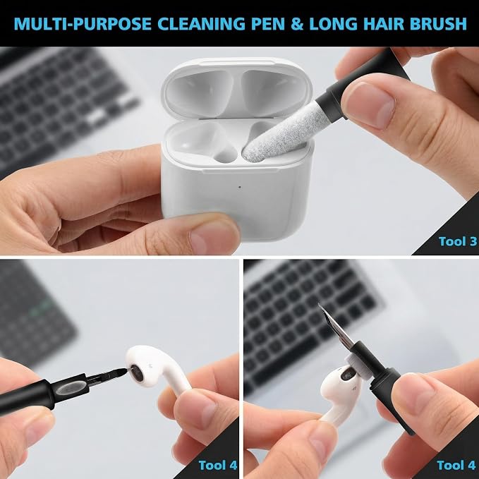 ECASP Cleaner Kit for AirPod,Multi-Tool iPhone Cleaning Kit,Cell Phone Cleaning Repair & Recovery for iPhone & iPad(Type C)Charging Port,Lightning Cables&Connectors,Easy to Store & Carry Design,Black - Image 5