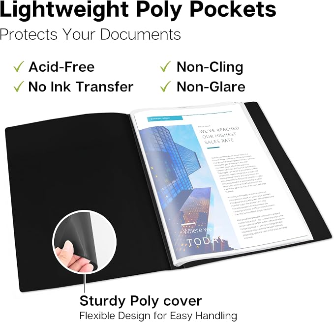 Dunwell Presentation Book 24-Pocket 5.5x8.5, Plastic Sleeves, 2-Pack, Black | Acid-Free Poly, Displays 48 Pages, Tear-Resistant Sleeves, Ideal for Documents & Artwork - Image 6