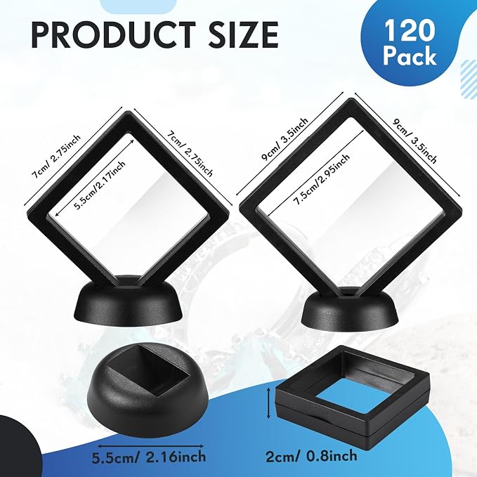 FairySandy 60 Pcs Floating Display Case Box, 3.5 Inch, 2.76 Inch, Black | 3D Floating Frames with PE Film for Challenge Coin, medal, Jewelry Storage Box, Small Display Holder, Stand Base Included - Image 2