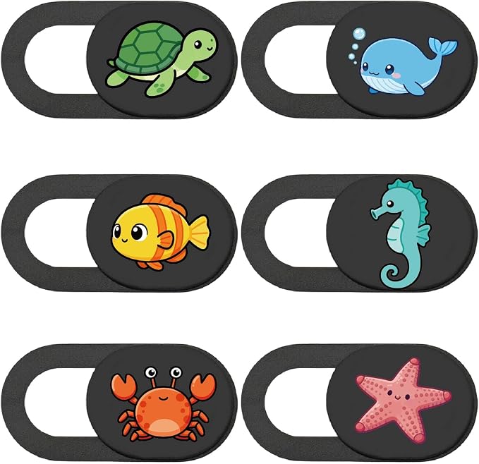 6Pcs 6 Styles Cute Camera Cover Slide Phone Privacy Camera Cover Ocean Animal Design Webcam Protector for Laptop Desktop Computer Tablet Phone Notebook Mini PC Accessories Home Office Use by PRESSINART