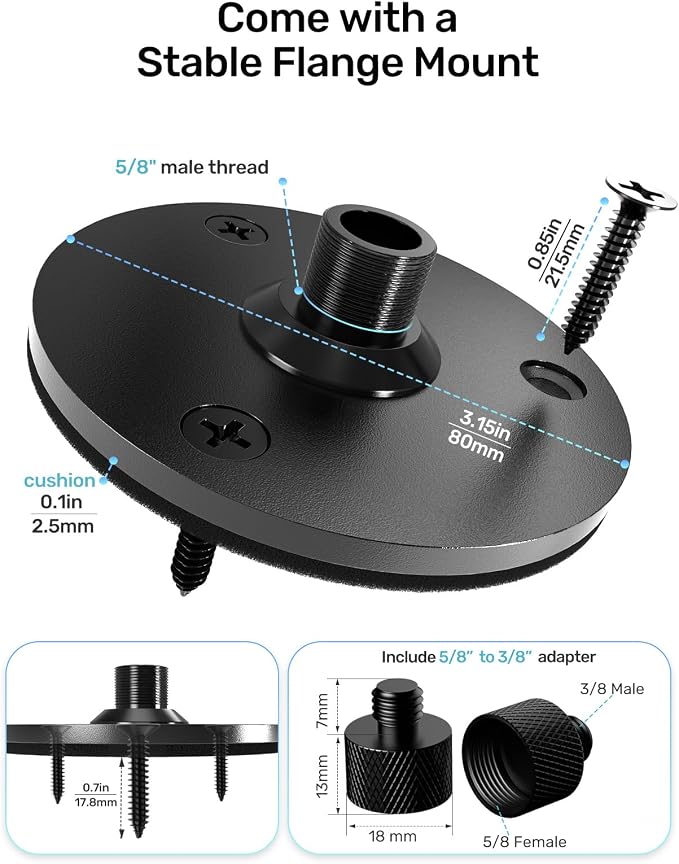 19-Inch Gooseneck Microphone Stand, Desktop & Wall Mount with Flange Base | Flexible Gooseneck Mic Arm, Heavy Duty Steel, Flange Mount Base, for Podium, Studio, Lecture, Podcast, Gaming, Streaming - Image 5