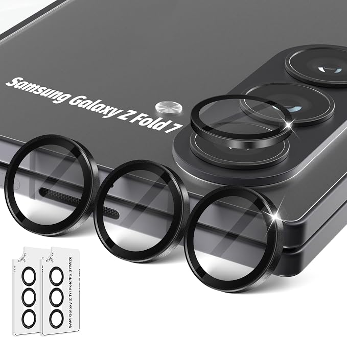 Orzero (2 Sets) Camera Lens Protector for Samsung Galaxy Z TirFold/Fold 7, [EZ Install] [Case-Friendly] 9H Tempered Glass Alloy Metal Ring Lens Cover, Military-Grade Shockproof, HD Clarity Anti-Glare (Black) by JumpIntoOrzeroLet%E2%80%99sExploreLikeNeverBefore