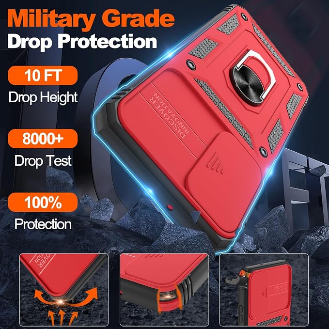 Gritup for Samsung Galaxy S22+ Plus Case with Screen Protector*2, Galaxy S22 Plus Case Build in 360° Rotating Ring Kickstand, Military Grade Protective Case for S22 Plus Phone, Red+Black - Image 3