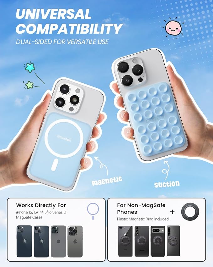 Klearlook Magnetic Suction Phone Mount for MagSafe Case, Light Blue | Removable Sticky Phone Grip Holder for Hands-Free Makeup / Selfie / Vlog for TikTok & Instagram Influencer / Creator - Image 2