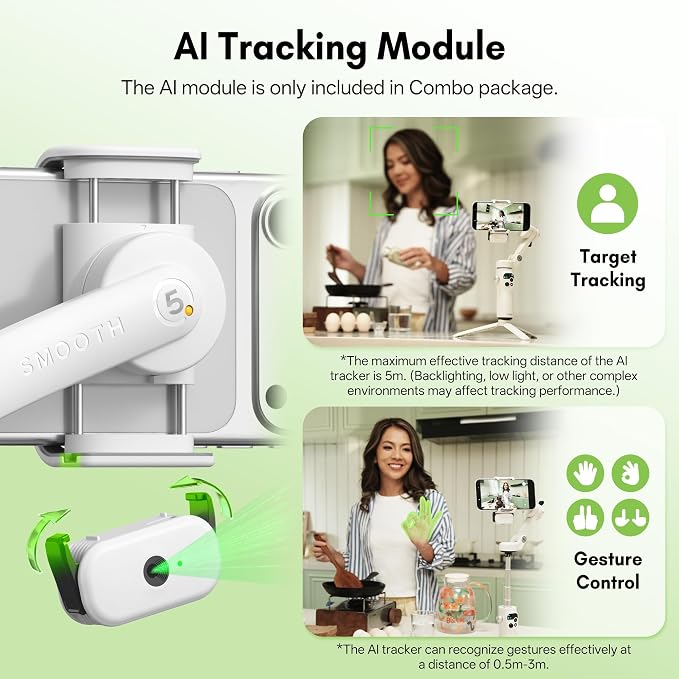 ZHIYUN Smooth Q5 Ultra Combo [Official] Gimbal Stabilizer for iPhone | Portable Foldable Phone Gimbal with Detachable Voice Remote Control, AI Tracker, Built-in Extension Rod, Fill Light, for Vlog - Image 3