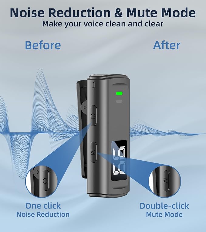 NPTCL Wireless Lavalier Mini Microphone for iPhone Video Recording | Noise Canceling Lapel Lav USB C Mic, LED Digital Charge Display, 35 Hour Charging Case for Vlog Youtube Tiktok Podcast - Image 8