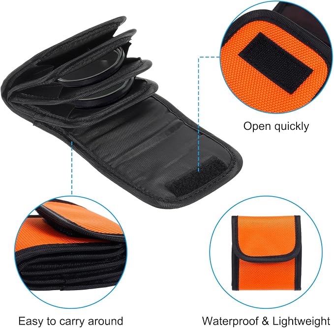 PATIKIL Lens Filter Case, 4-Pocket Camera Filter Case Portable Lens Filter Pouch Photography Fit Camera Bag Pocket Drone for 25mm-58mm, Orange | Portable Photography Lens Filter Pouch, Fit Camera Bag Pocket Drone - Image 4