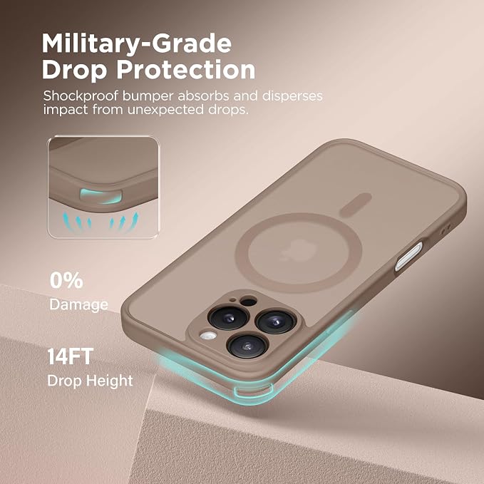 CAPRARO for iPhone 16 Pro Case, Compatible with MagSafe | Upgraded [Full Camera Protection] Protective Translucent Matte Women Girl Magnetic Phone Case Cover, Withered Brown - Image 5