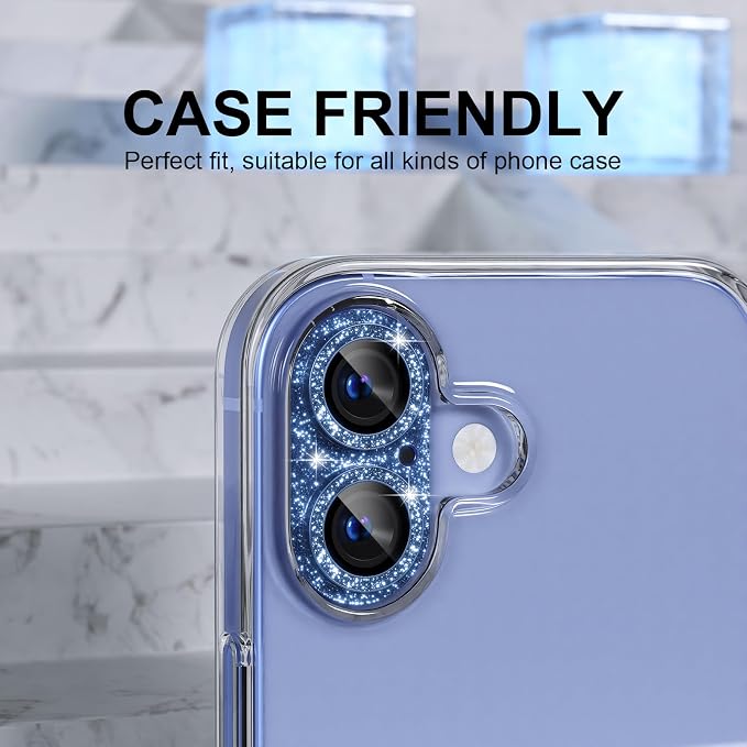 Choiche for iPhone 16/16 Plus Camera Lens Protector, Glitter-Ultramarine | Bling Metal Camera Cover with 9H Tempered Glass Lens Screen Protector Accessories, Strong Adsorption, Case-Friendly - Image 4