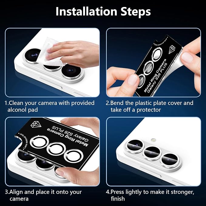 for Samsung Galaxy S26 Plus Camera Lens Protector, Individual Metal Ring Tempered Glass Lens Cover, [Strong Adsorption] Scratch Resistant Ultra-Thin HD Clear Lens Cover, 1 Set-Silvery - Image 7