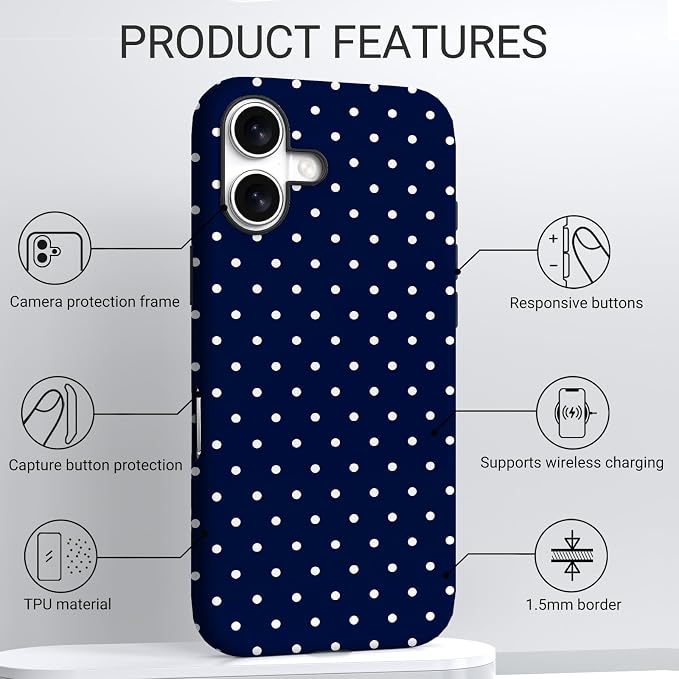 TPU Phone Case for iPhone 16, MagSafe Wireless Charging Compatible, Shockproof Slim Fit Protective Cover with Anti-Yellowing & Raised Camera Protection (Polka dot 7, iPhone 16) - Image 3