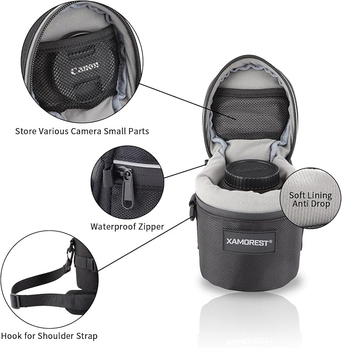 Camera Lens Case Lens Bag Compatible (3.35" x 3.74"(Nylon, Black)) - Image 4