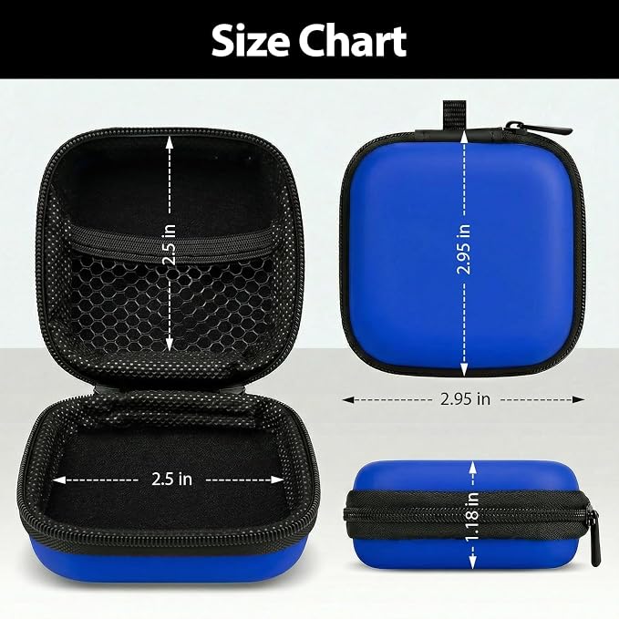 Square Earbud Case with Carabiner, Portable Small Carrying Pouch for Wired/Wireless Earphones, EVA Travel Organizer Box for Charging Cables, USB Flash Drives, SD Cards, Blue - Image 2