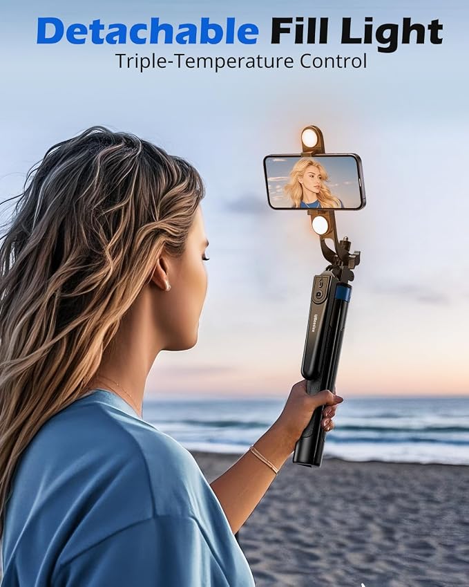 UBeesize 64'' Extendable Selfie Stick Tripod with Light & Remote | Compatible with iPhone, Android, GoPro & Camera, 360° Rotation & 270° Tilt, Foldable Design, Vlogging & Video Recording - Image 2