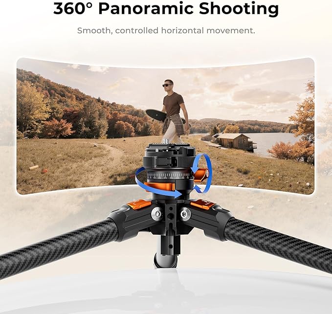 K&F CONCEPT 60" Carbon Fiber Travel Tripod for Camera | 2.0lb Ultra-Light, Flexible Center Axis, 360° Pan/Tilt Ball, Arca QR Plate, Max Load 13.2lb, A225C2+BH-28R - Image 3