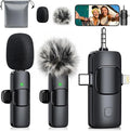 MENERESAS 3-in-1 Mini Microphone for iPhone: Wireless Lavalier Microphone with 80ft Range & 15H Battery - Noise Reduction Lapel Mic, Real-Time Monitoring for Video Recording Power Conditioners by MENERESAS